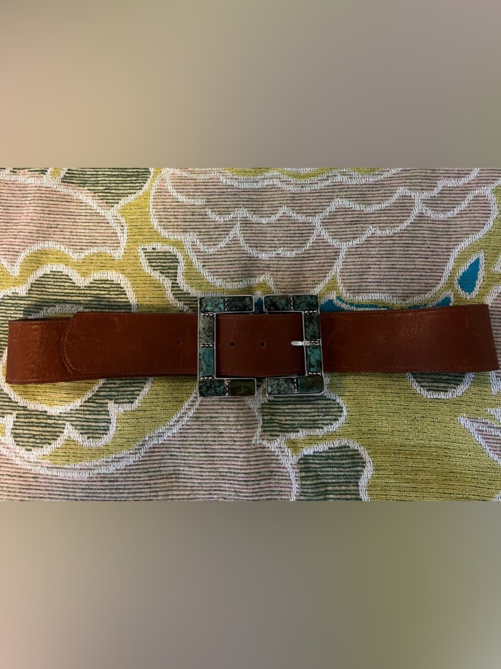LeatherRock Women’s Leather Belt with Decorative Green Stone Buckle